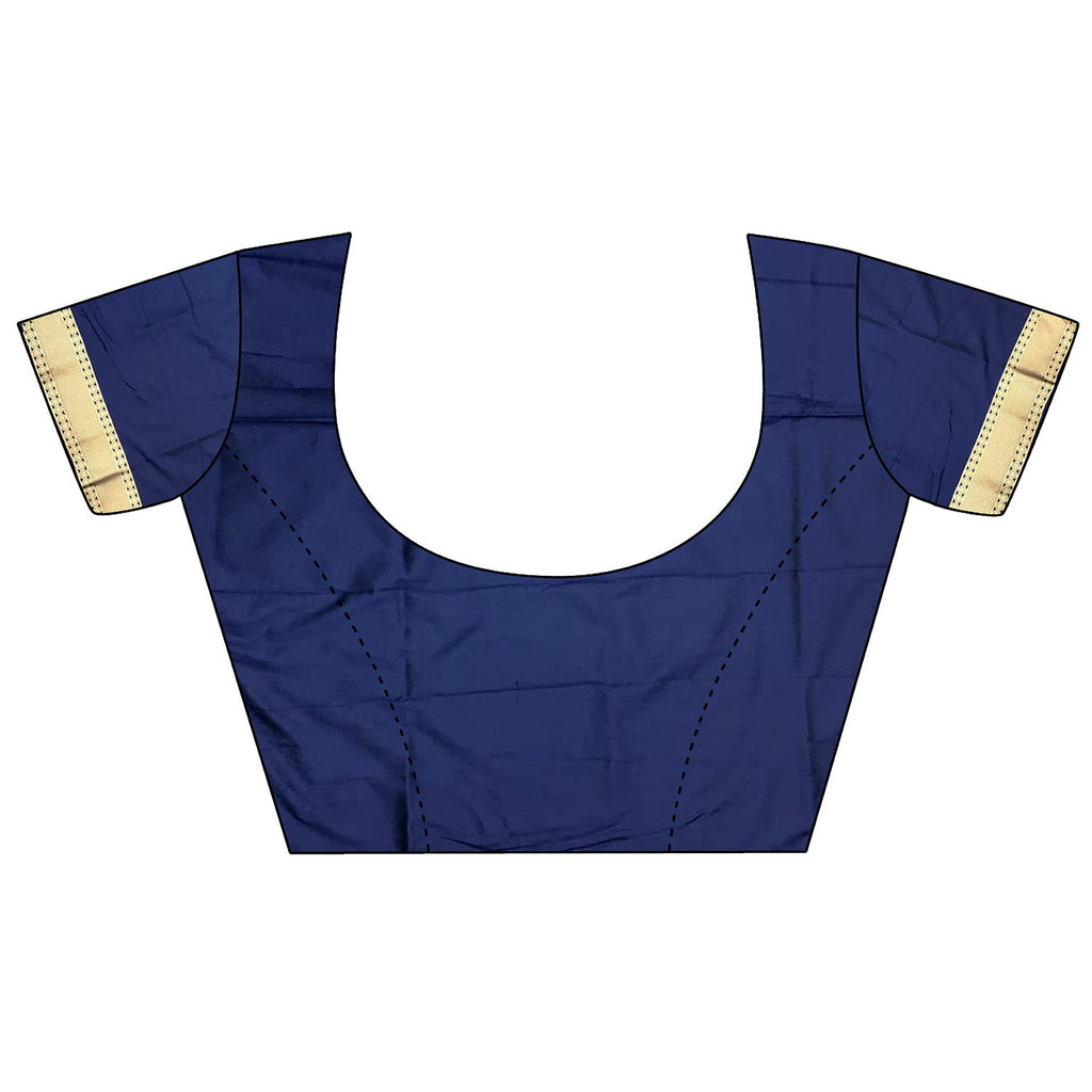 Joban Fashion Navy Blue Banarasi Soft Lichi Silk Floral and Zari Pattern Saree - Distacart