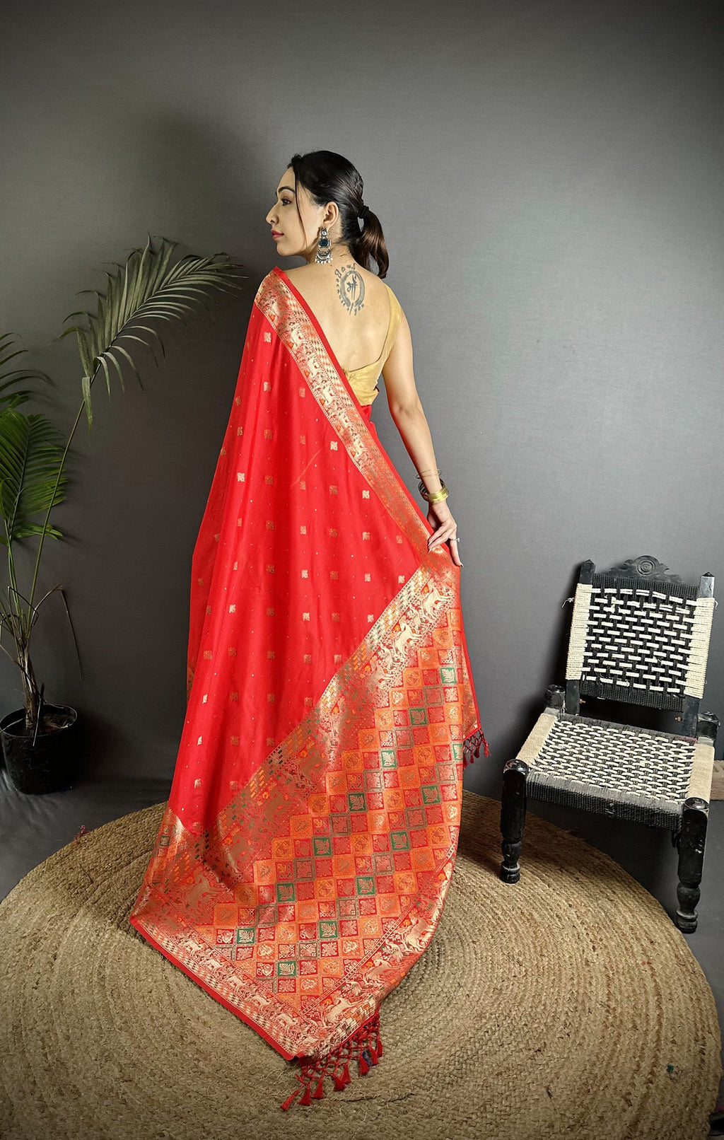 Joban Fashion Red Soft Lichi Silk Multicolour Minakari Weaving Saree - Distacart