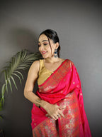 Joban Fashion Pink Soft Lichi Silk Multicolour Minakari Weaving Saree - Distacart