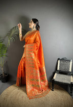 Joban Fashion Orange Soft Lichi Silk Multicolour Minakari Weaving Saree - Distacart