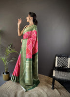 Joban Fashion Pink Soft Lichi Silk Rangcut Jacquard weave Saree - Distacart