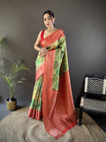 Joban Fashion Olive Green Soft Lichi Silk Rangcut Jacquard weave Saree - Distacart