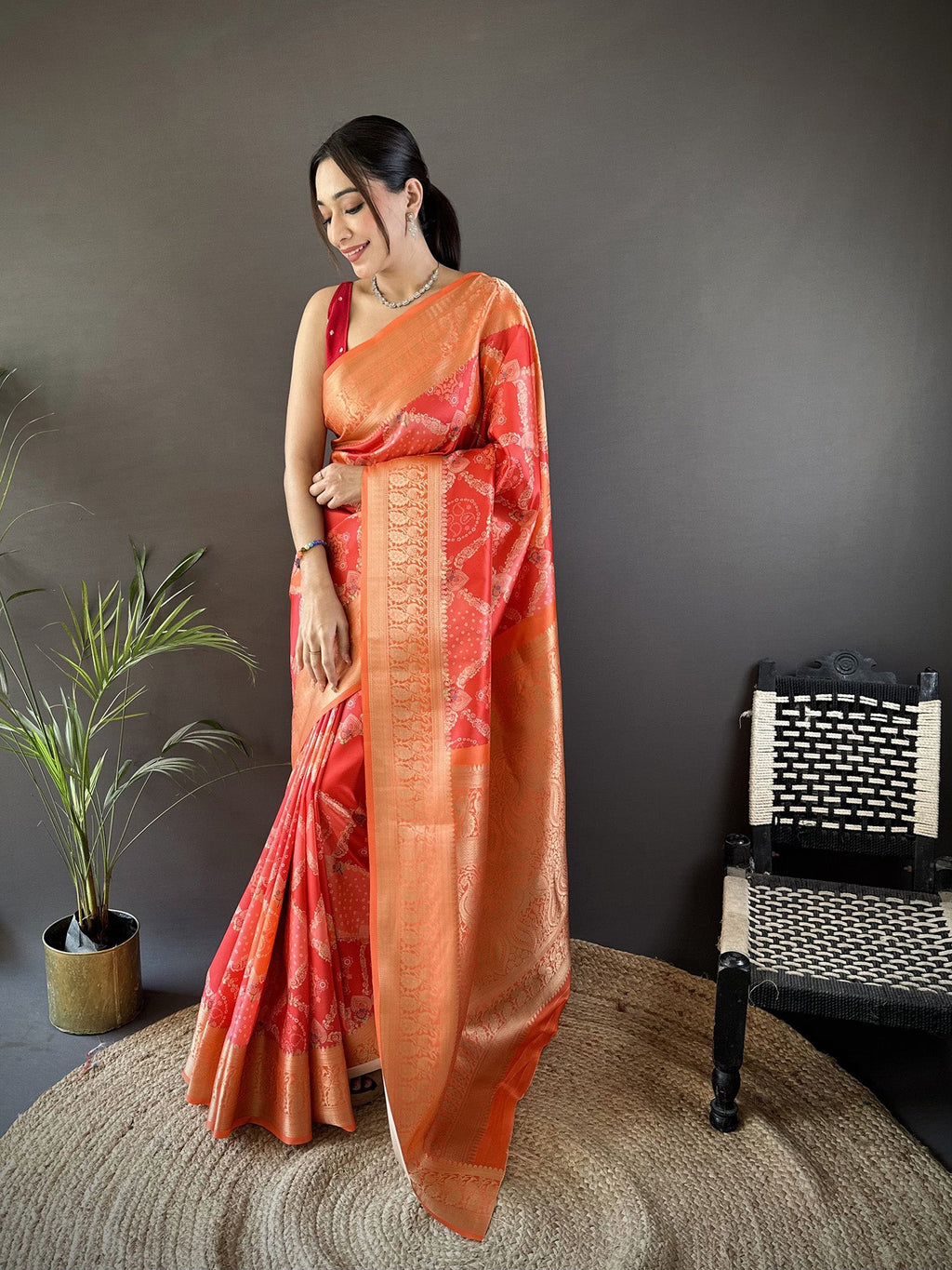 Joban Fashion Orange Soft Lichi Silk Rangcut Jacquard weave Saree - Distacart