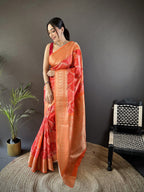 Joban Fashion Orange Soft Lichi Silk Rangcut Jacquard weave Saree - Distacart