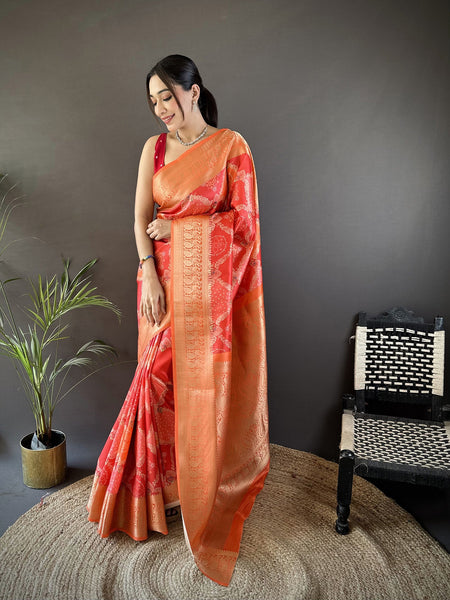 Joban Fashion Orange Soft Lichi Silk Rangcut Jacquard weave Saree