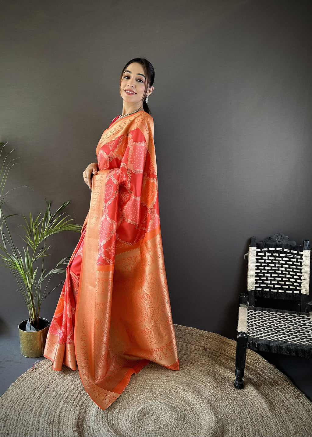 Joban Fashion Orange Soft Lichi Silk Rangcut Jacquard weave Saree - Distacart