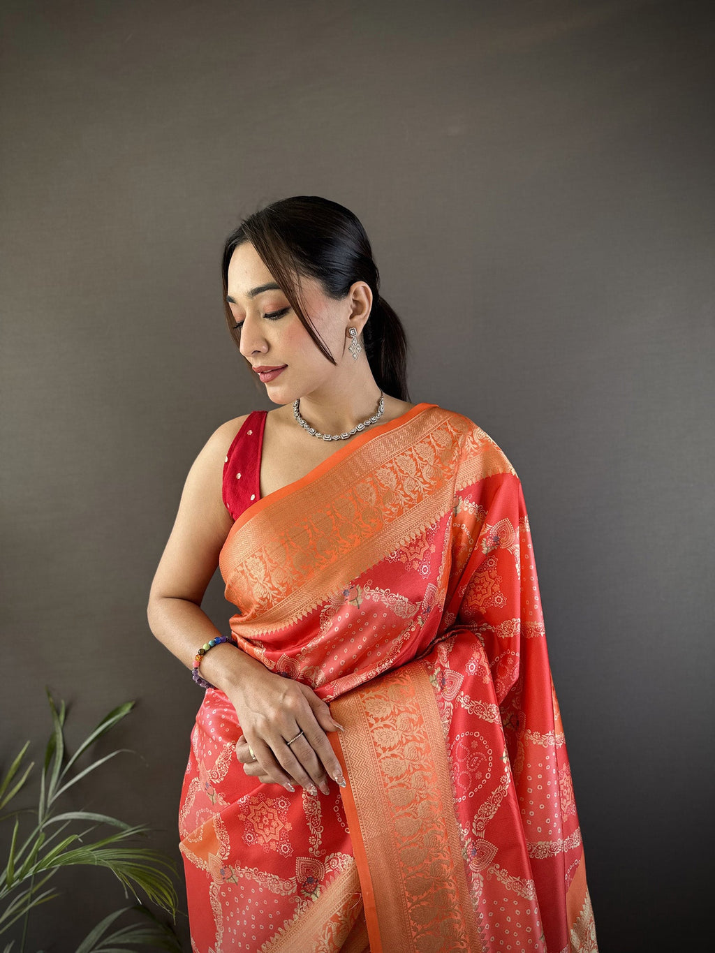 Joban Fashion Orange Soft Lichi Silk Rangcut Jacquard weave Saree - Distacart