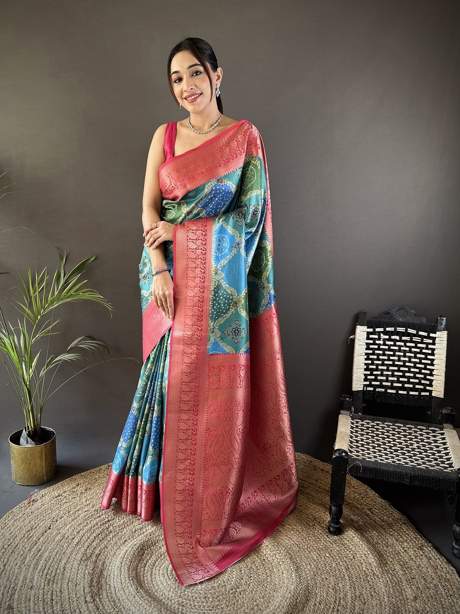 Joban Fashion Teal Soft Lichi Silk Rangcut Jacquard weave Saree - Distacart