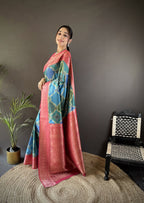 Joban Fashion Teal Soft Lichi Silk Rangcut Jacquard weave Saree - Distacart