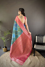 Joban Fashion Teal Soft Lichi Silk Rangcut Jacquard weave Saree - Distacart