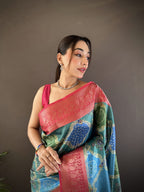 Joban Fashion Teal Soft Lichi Silk Rangcut Jacquard weave Saree - Distacart