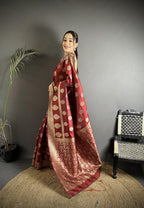 Joban Fashion Chestnut Brown Soft Banarasi Silk Jacquard Weaving Saree - Distacart