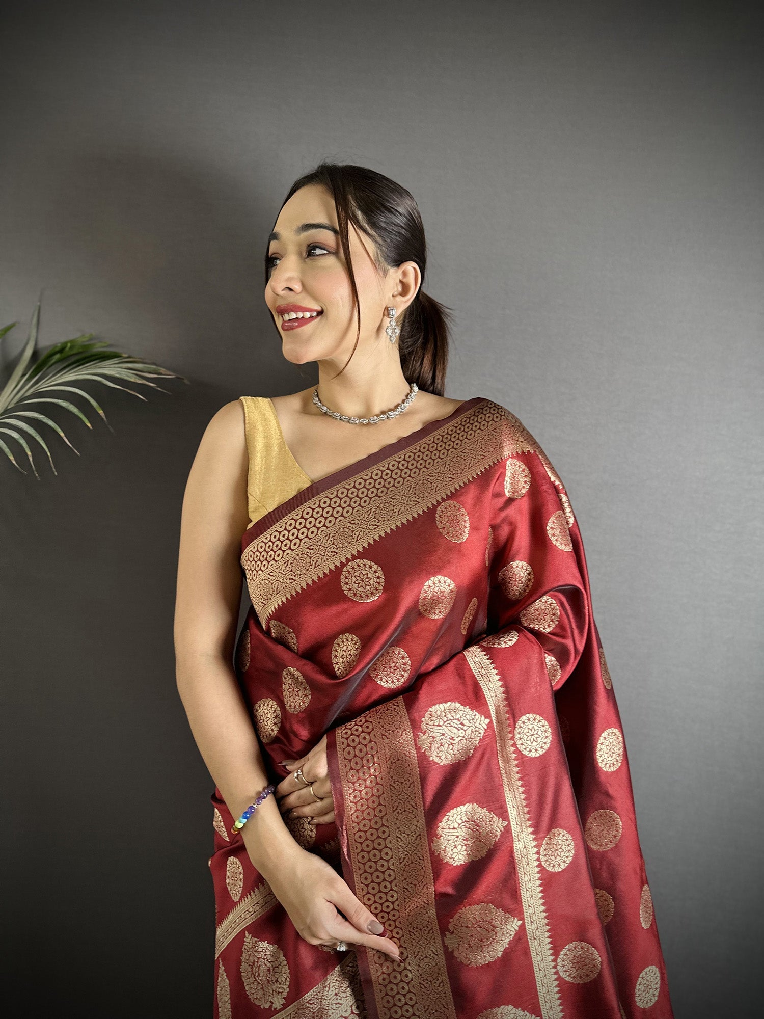 Joban Fashion Chestnut Brown Soft Banarasi Silk Jacquard Weaving Saree - Distacart