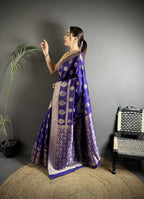 Joban Fashion Purple Soft Banarasi Silk Jacquard Weaving Saree - Distacart