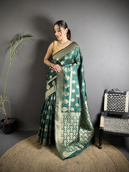 Joban Fashion Green Soft Banarasi Silk Jacquard Weaving Saree