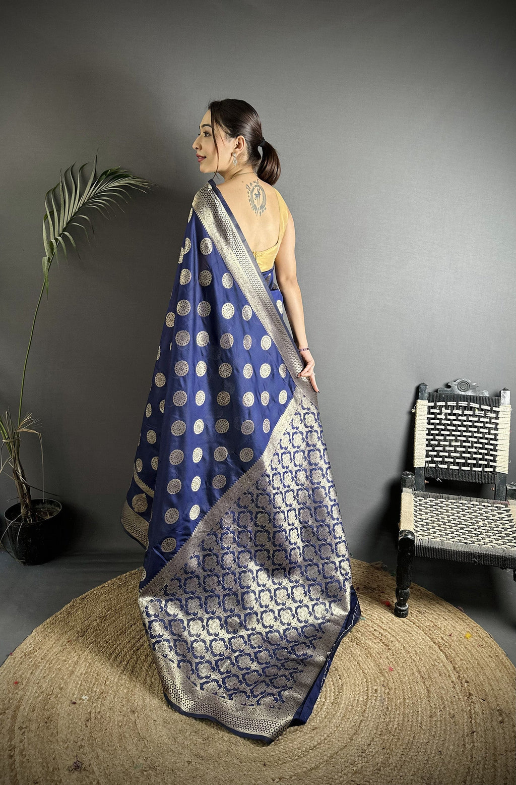 Joban Fashion Navy Blue Soft Banarasi Silk Jacquard Weaving Saree - Distacart