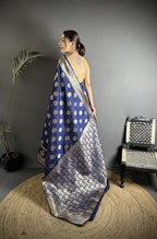 Joban Fashion Navy Blue Soft Banarasi Silk Jacquard Weaving Saree - Distacart