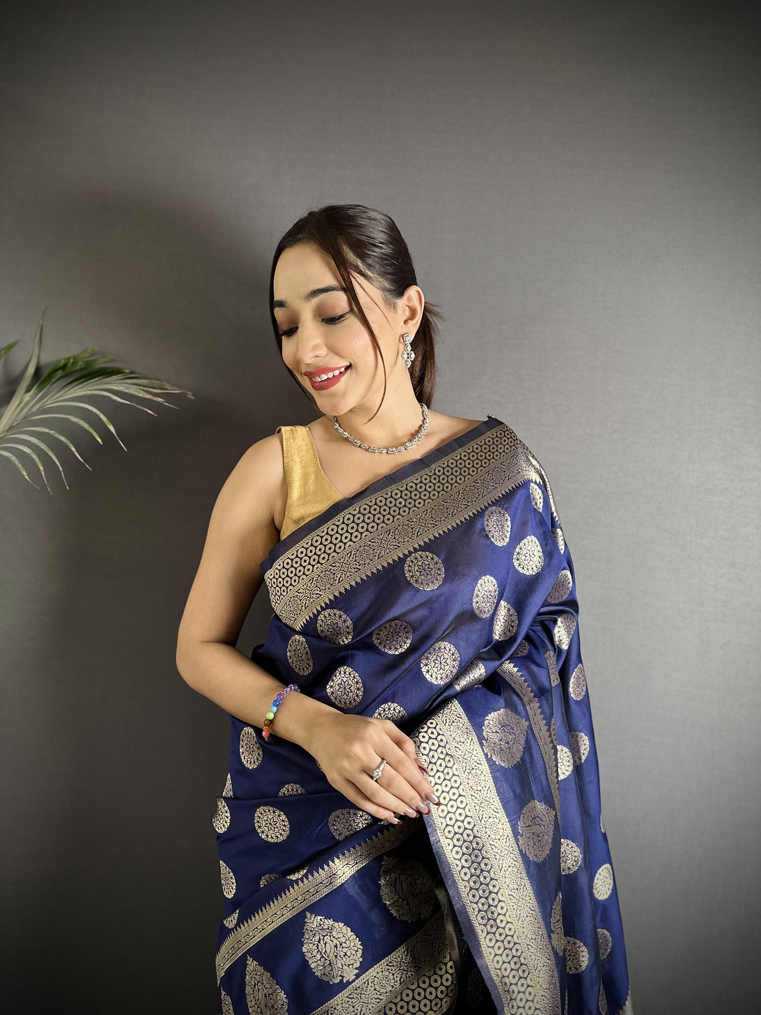 Joban Fashion Navy Blue Soft Banarasi Silk Jacquard Weaving Saree - Distacart