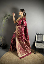 Joban Fashion Maroon Soft Banarasi Silk Jacquard Weaving Saree - Distacart