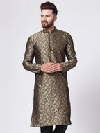 Jompers Men's Golden & Black Self Design Kurta Only