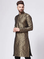 Jompers Men's Golden & Black Self Design Kurta Only
