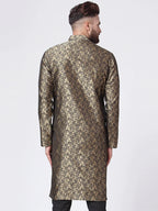 Jompers Men's Golden & Black Self Design Kurta Only