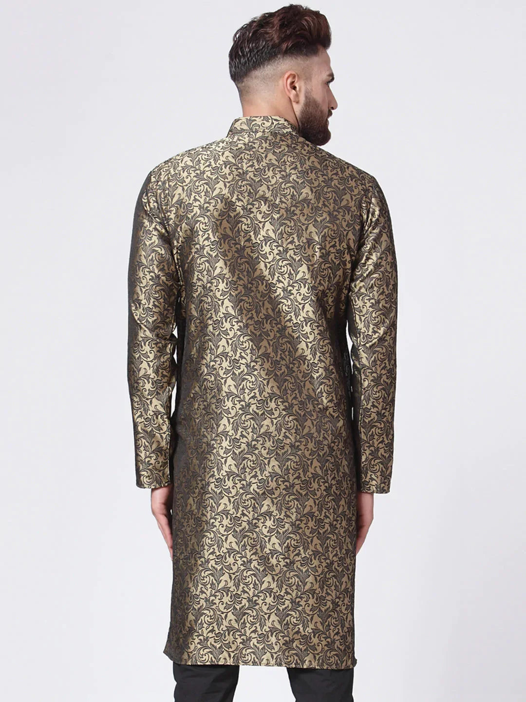 Jompers Men's Golden & Black Self Design Kurta Only