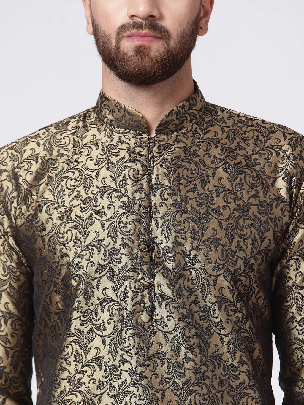 Jompers Men's Golden & Black Self Design Kurta Only