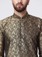 Jompers Men's Golden & Black Self Design Kurta Only