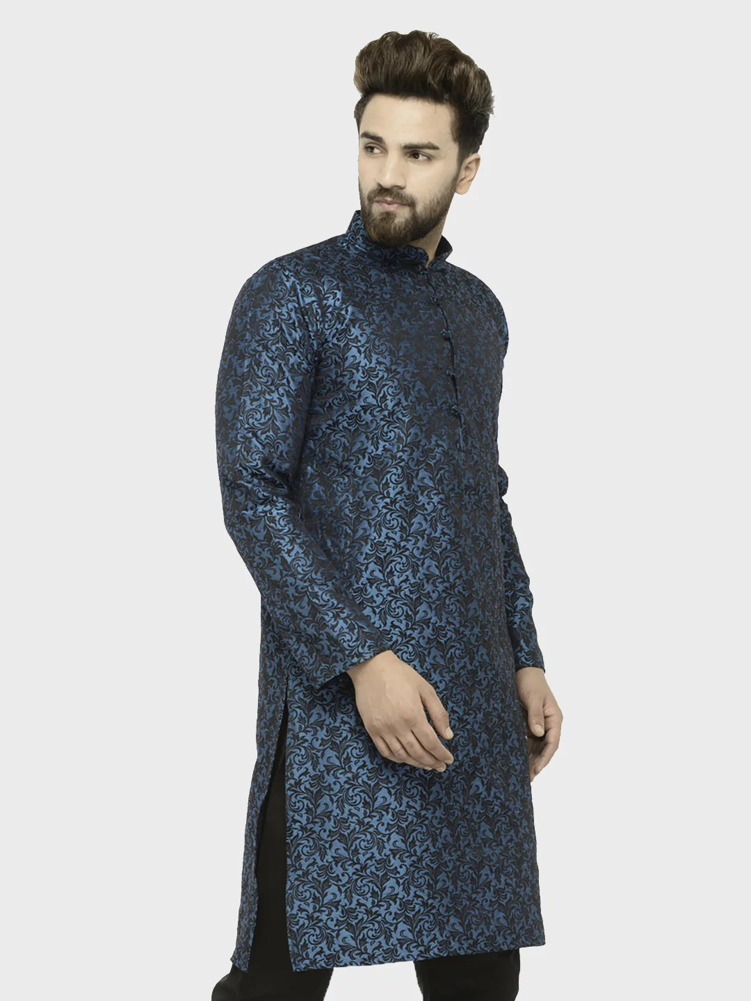 Jompers Men's Green & Black Self Design Kurta Only