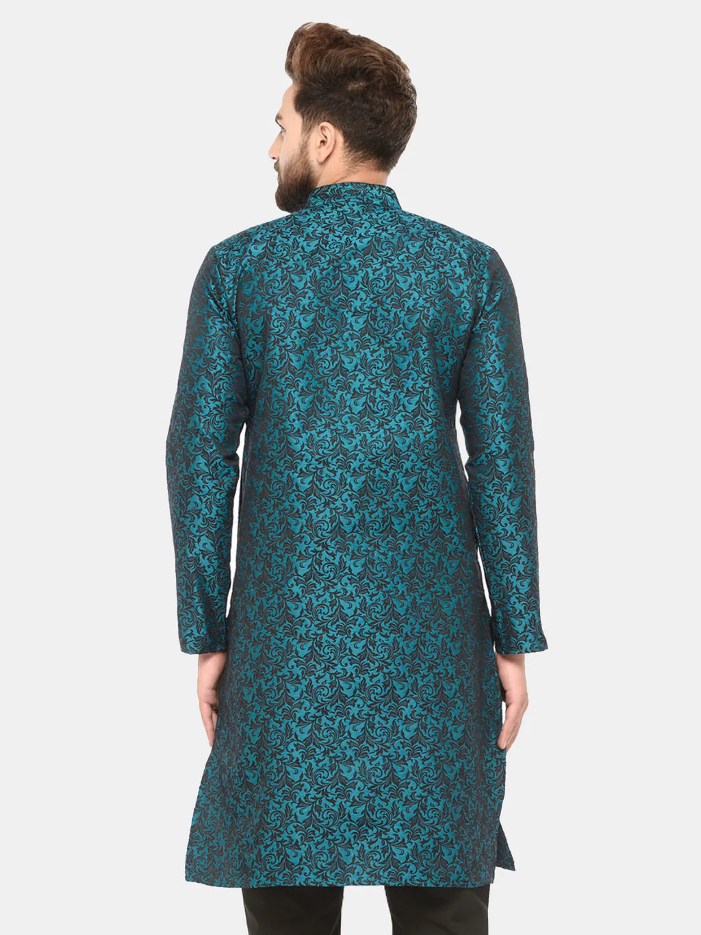 Jompers Men's Green & Black Self Design Kurta Only