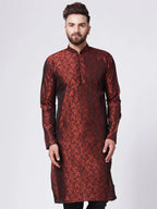 Jompers Men's Maroon & Black Self Design Kurta Only