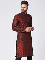 Jompers Men's Maroon & Black Self Design Kurta Only