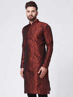 Jompers Men's Maroon & Black Self Design Kurta Only