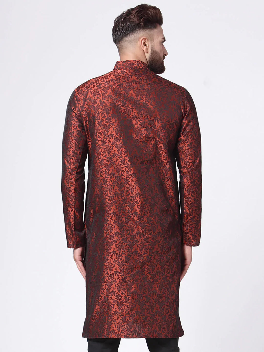 Jompers Men's Maroon & Black Self Design Kurta Only