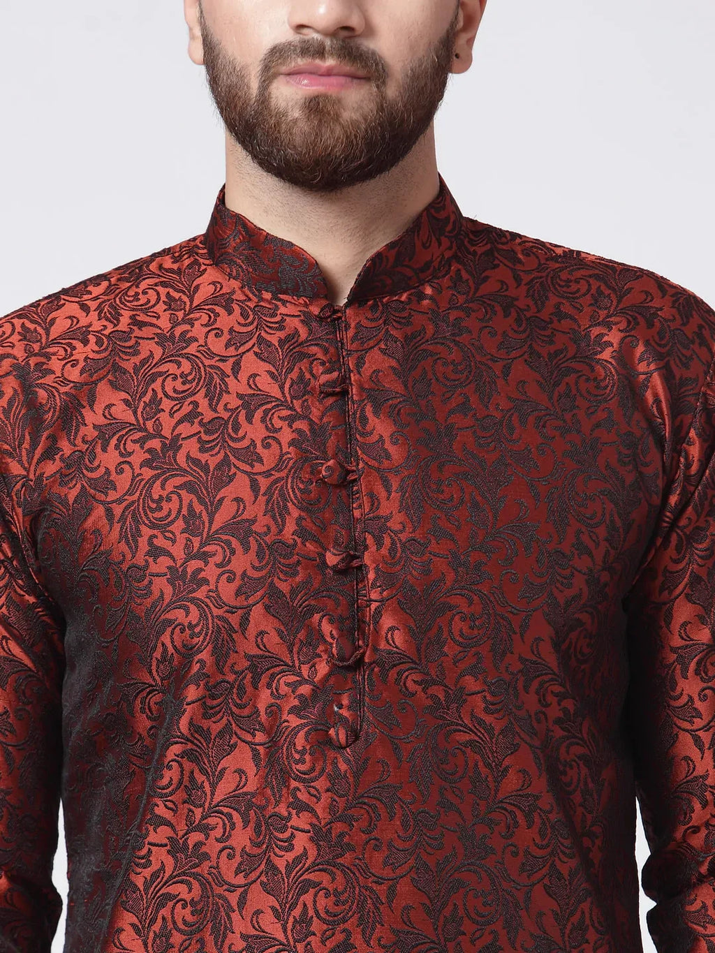 Jompers Men's Maroon & Black Self Design Kurta Only