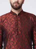 Jompers Men's Maroon & Black Self Design Kurta Only