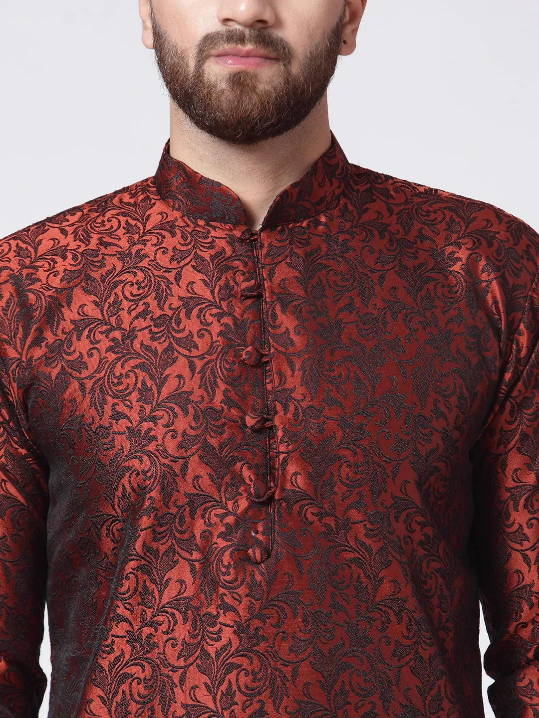 Jompers Men's Maroon & Black Self Design Kurta Only