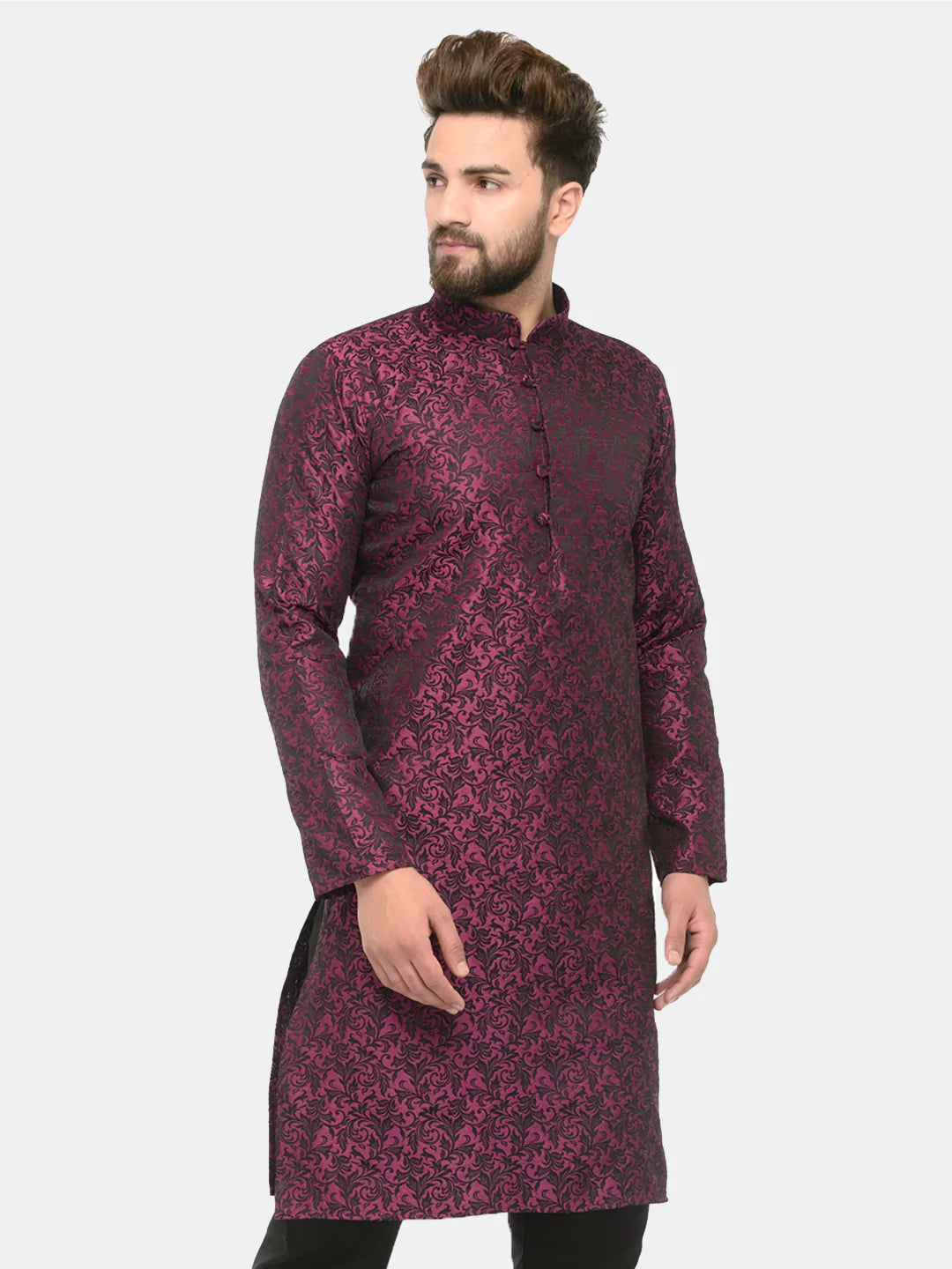 Jompers Men's Purple & Black Self Design Kurta Only
