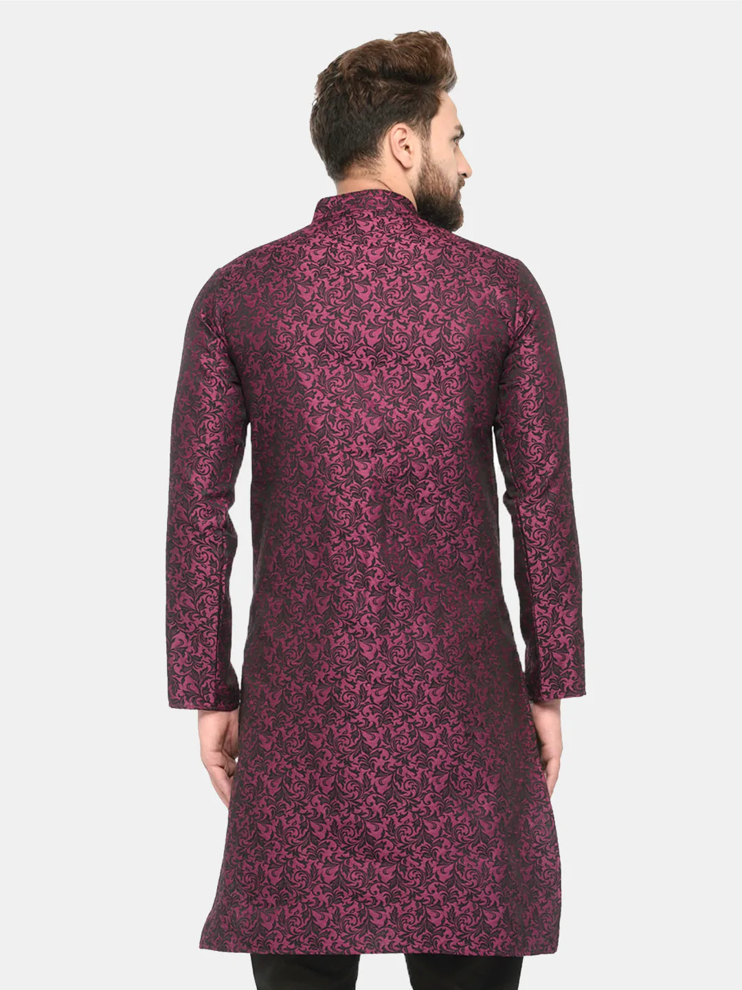 Jompers Men's Purple & Black Self Design Kurta Only