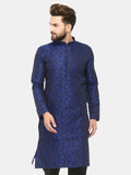 Jompers Men's Royal Blue & Black Self Design Kurta Only