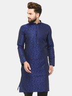 Jompers Men's Royal Blue & Black Self Design Kurta Only