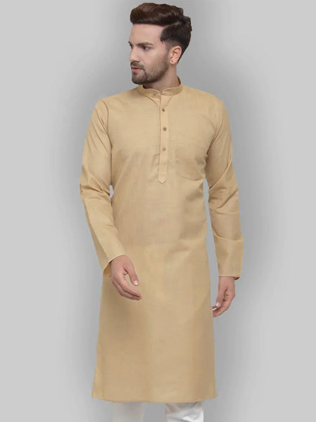 Jompers Men's Beige & White Solid Kurta Only