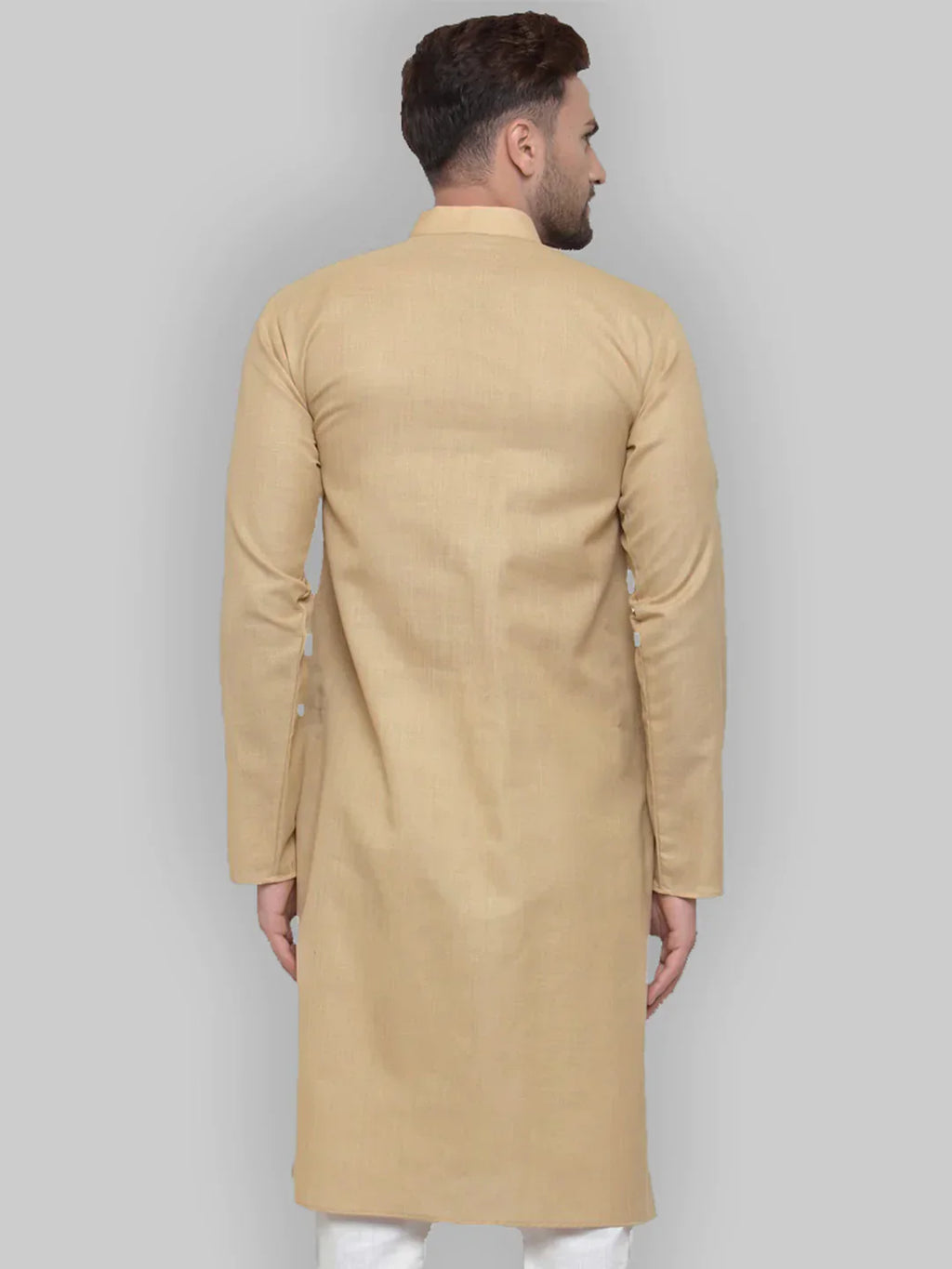 Jompers Men's Beige & White Solid Kurta Only