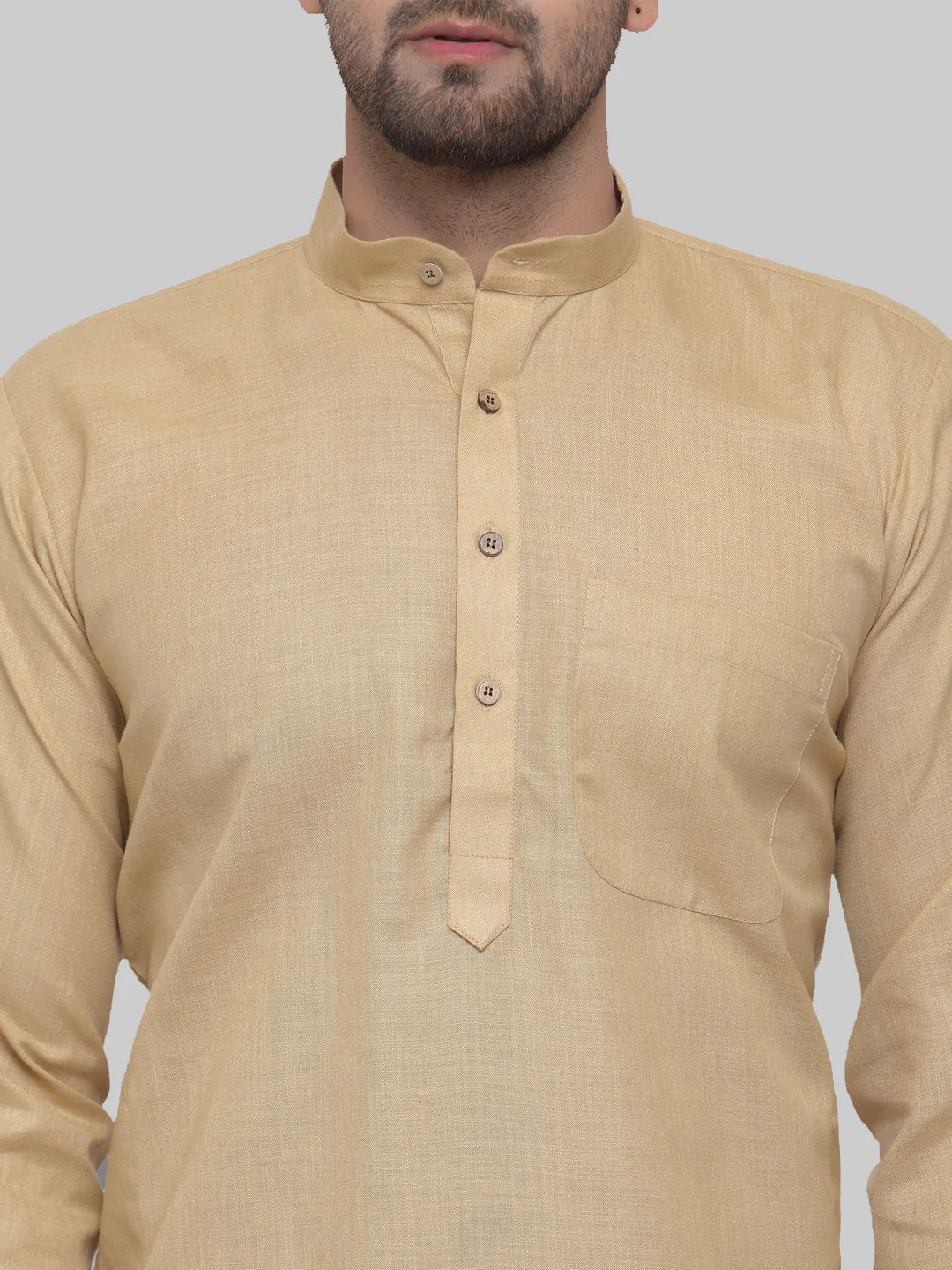 Jompers Men's Beige & White Solid Kurta Only