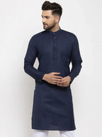 Jompers Men's Navy Blue & White Solid Kurta Only