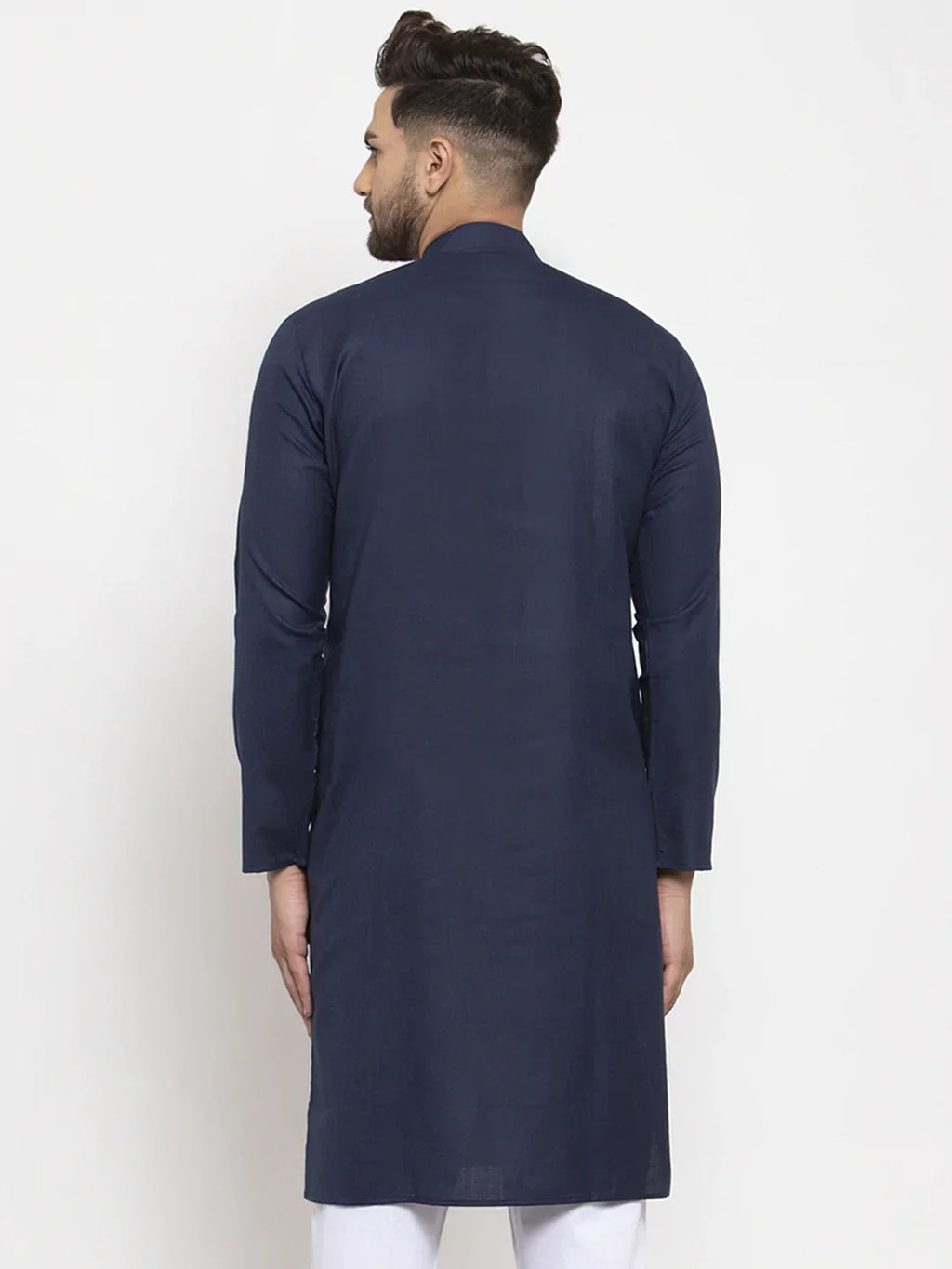 Jompers Men's Navy Blue & White Solid Kurta Only
