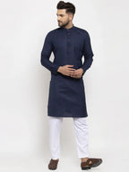 Jompers Men's Navy Blue & White Solid Kurta Only