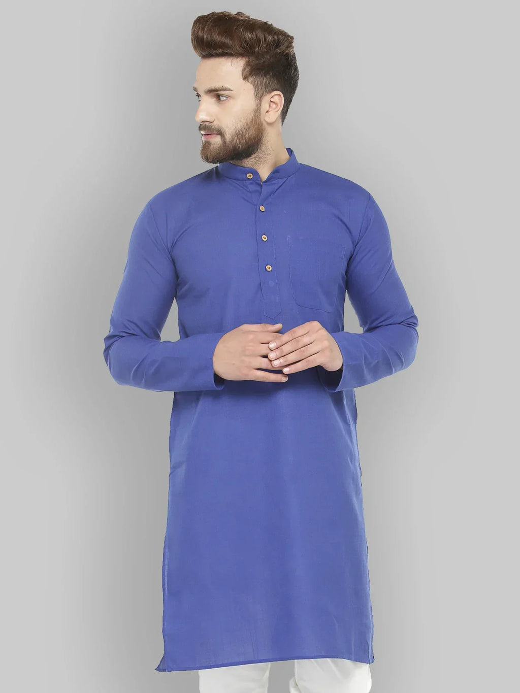 Jompers Men's Royal Blue & White Solid Kurta Only