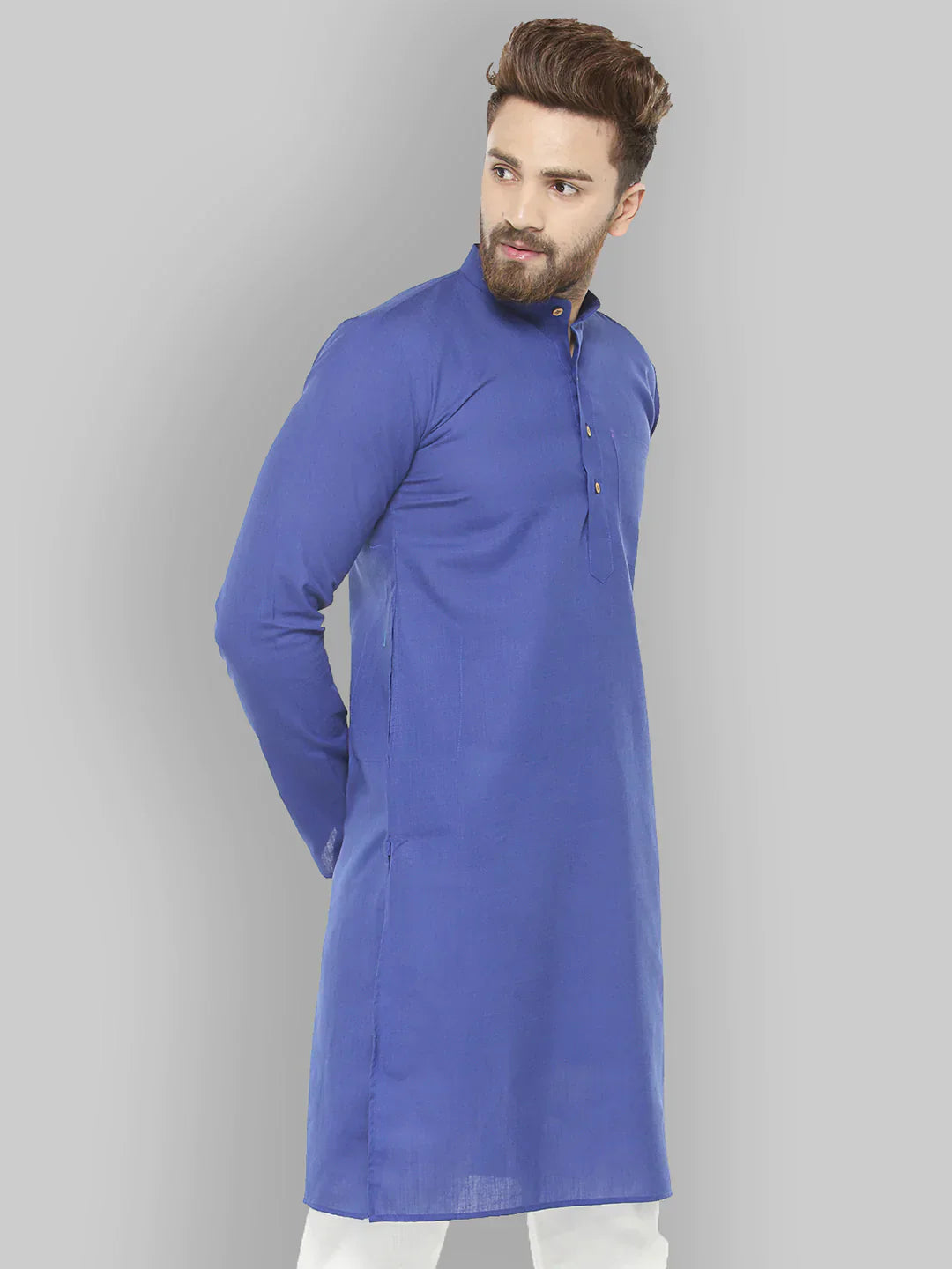 Jompers Men's Royal Blue & White Solid Kurta Only